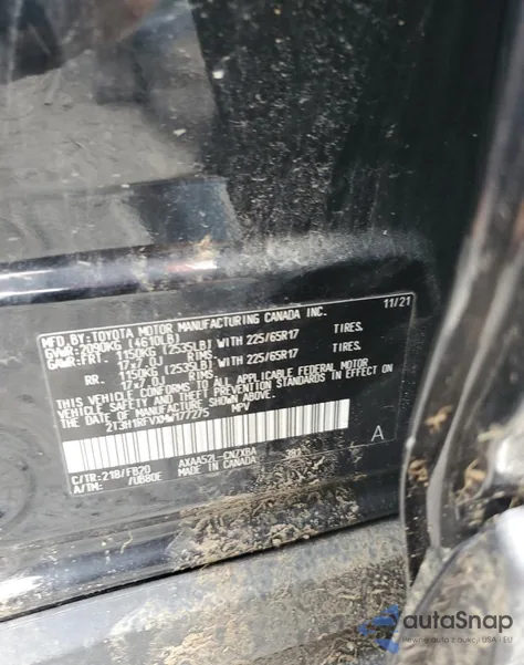 2021 Toyota Rav4 Le из США, поврежденный, VIN 2T3H1RFVXMW177275